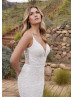V Neck Beaded Ivory Lace Tulle Luxurious Wedding Dress